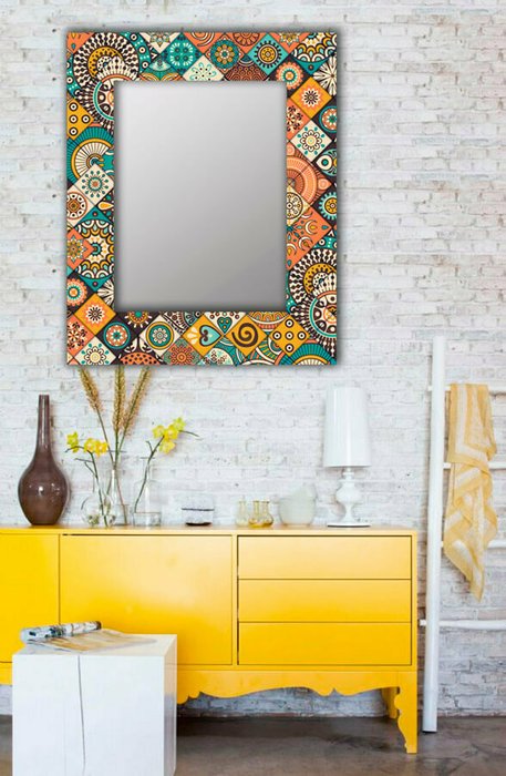Настенное зеркало Индийская плитка 50х65 оранжевого цвета - лучшие Настенные зеркала в INMYROOM