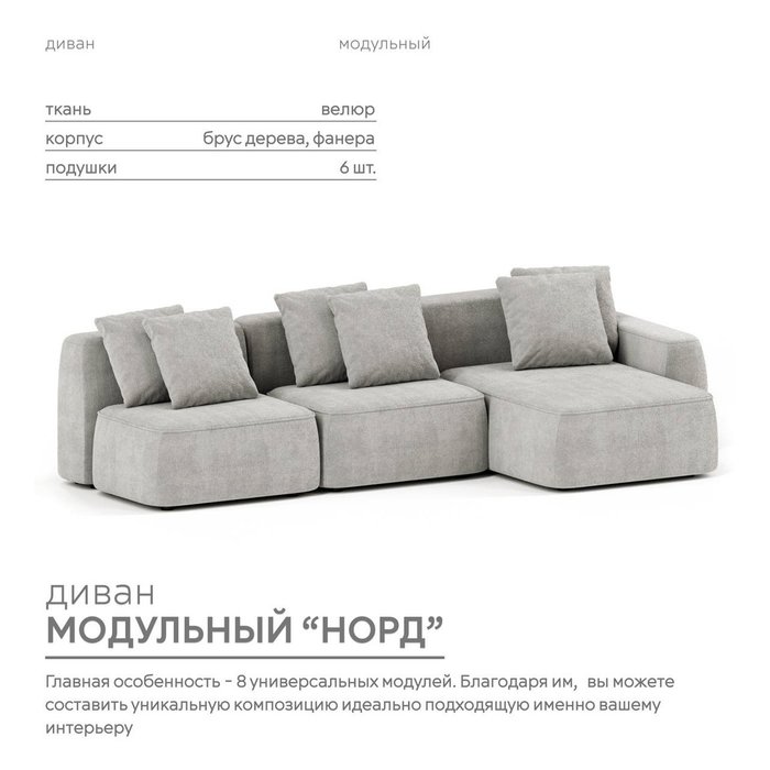 Угловой модульный диван Норд светло-серого цвета - купить Угловые диваны по цене 167400.0