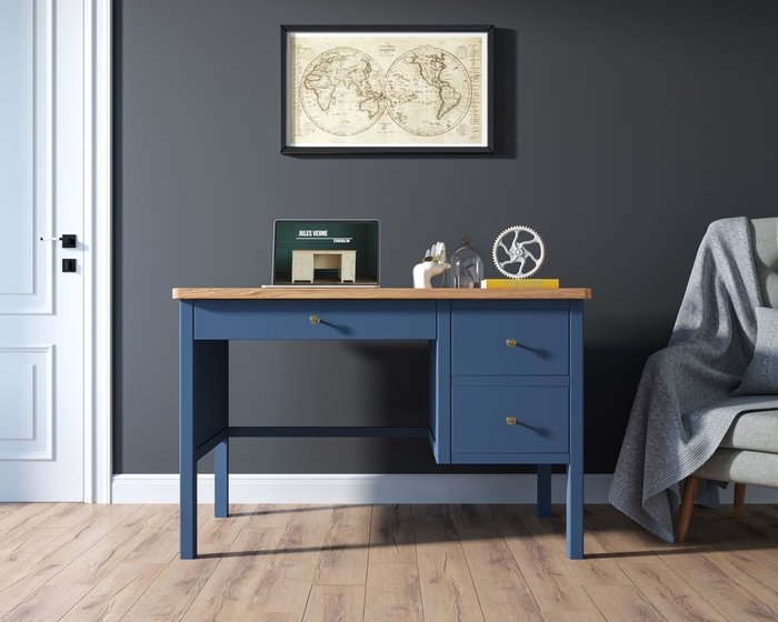 Рабочий стол Jules Verne с широкой тумбой синего цвета - купить Письменные столы по цене 84806.0