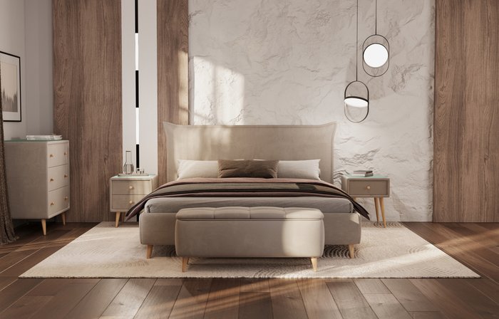 Кровать Олимпия 170x200 бежевого цвета с подъёмным механизмом - купить Кровати для спальни по цене 51439.0