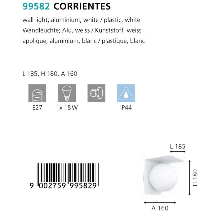 Уличный настенный светильник Corrientes белого цвета - купить Настенные уличные светильники по цене 1112.0