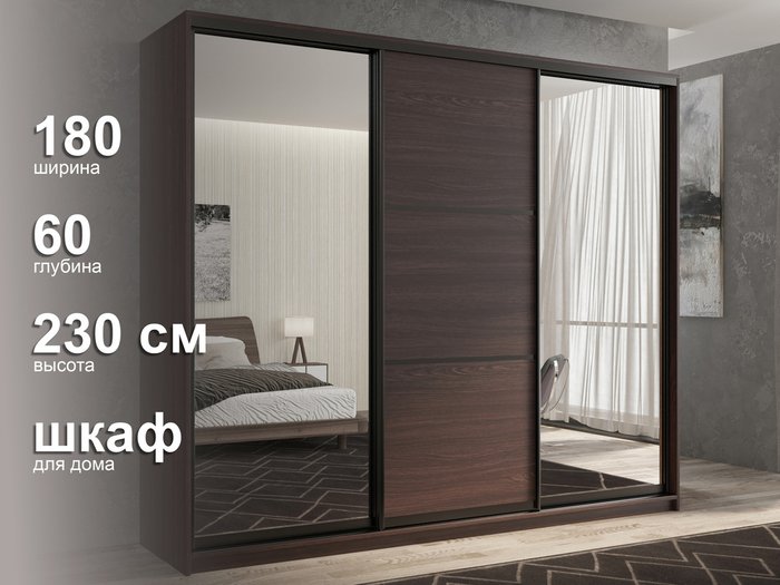 Шкаф-купе Кааппи-3 180 цвета Венге  - лучшие Шкафы-купе в INMYROOM