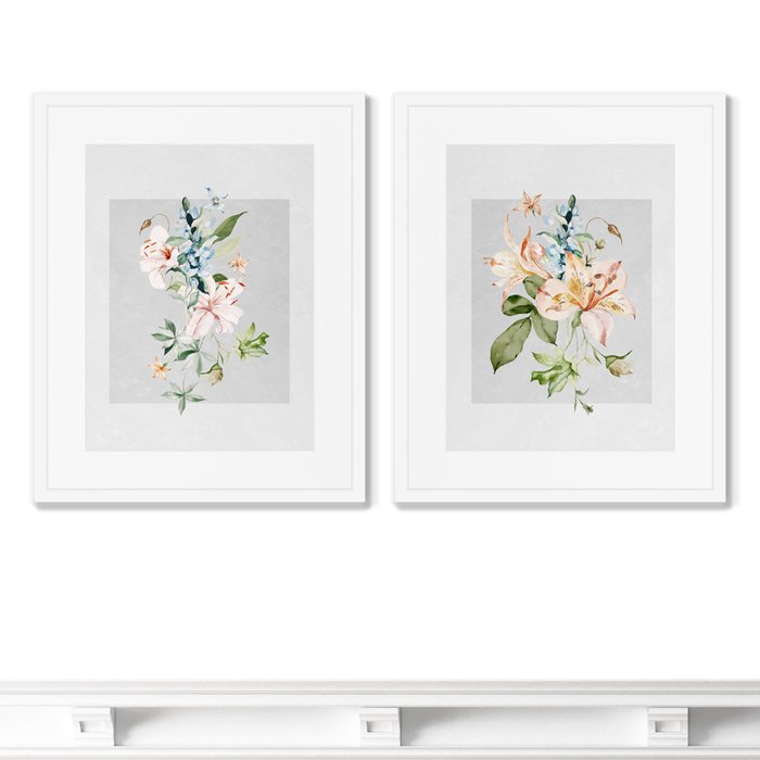 Набор из 2-х репродукций картин в раме Floral set in pale shades, No10