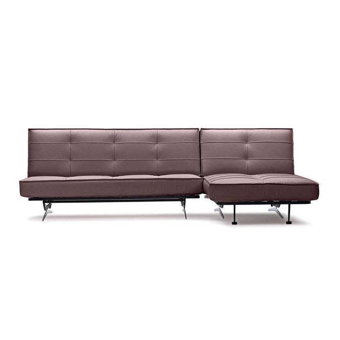 Угловой диван-кровать Арни из натуральной кожи бордового цвета