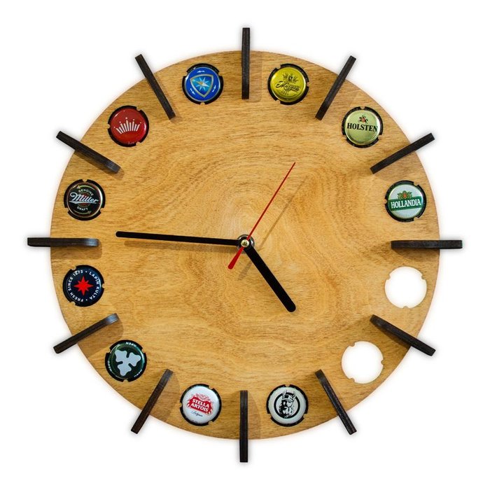 Часы-копилка для пивных крышек ANTON ANTON Техно из натуральной березовой фанеры с гравировкой
