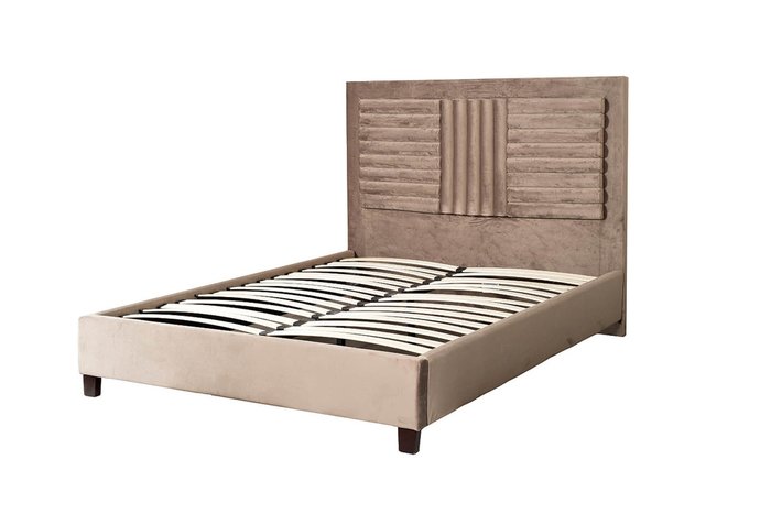 Кровать в обивке из велюра серо-бежевого цвета - купить Кровати для спальни по цене 73000.0
