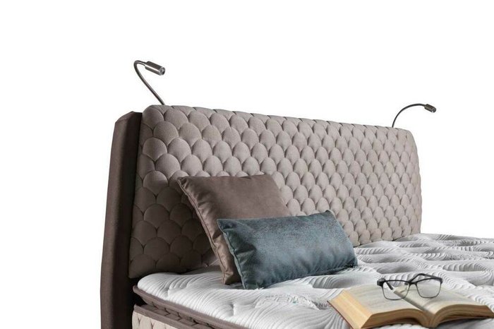 Кровать с подъёмным механизмом Borjen 160х200 серо-бежевого цвета - лучшие Кровати для спальни в INMYROOM