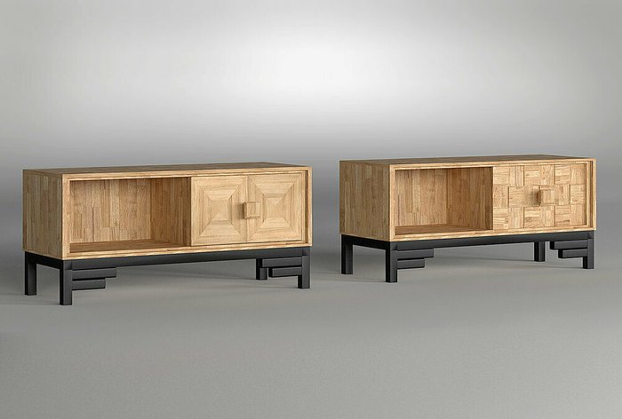 Тумба под ТВ Cube Design с фасадом шашки бежево-серого цвета - лучшие Тумбы для ТВ в INMYROOM Тумба под ТВ Cube Design с фасадом шашки бежево-серого цвета - лучшие Тумбы для ТВ в INMYROOM