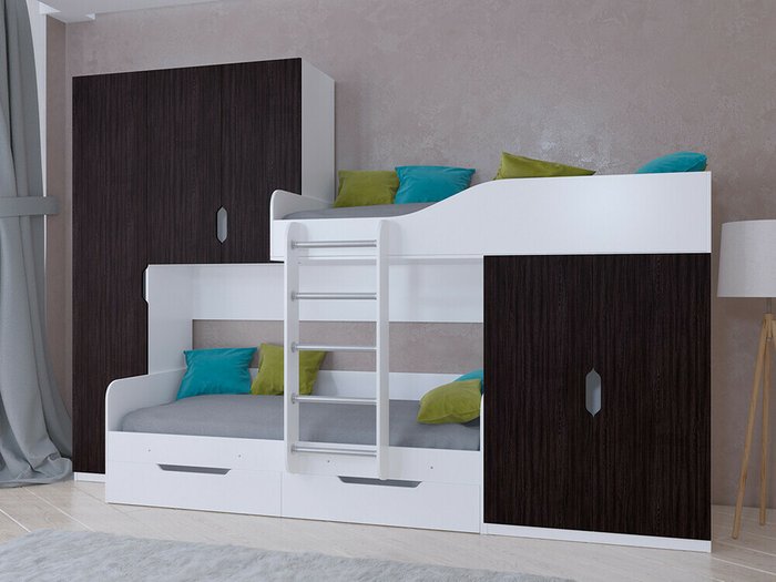 Двухъярусная кровать Лео 80х190 цвета Венге-белый - купить Двухъярусные кроватки по цене 45100.0