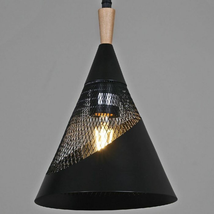 Подвесной светильник 03250-3.9-03 BK+WOOD (металл, цвет черный) - лучшие Подвесные светильники в INMYROOM