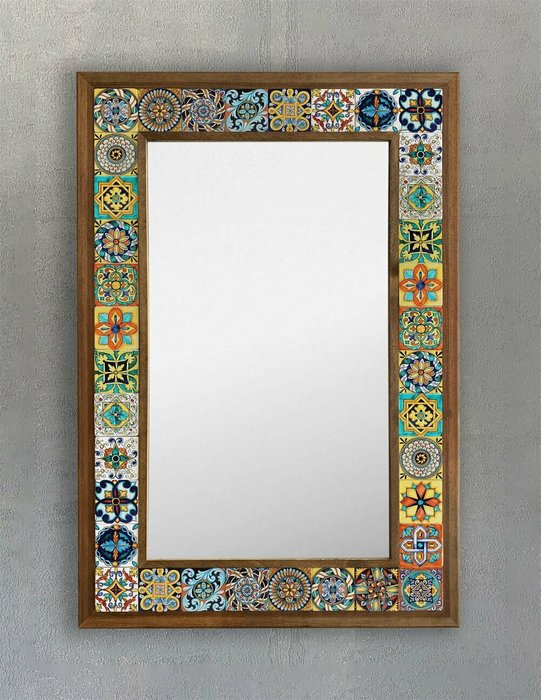 Настенное зеркало 43x63 с рамкой из натурального камня в виде мозаики - купить Настенные зеркала по цене 22495.0