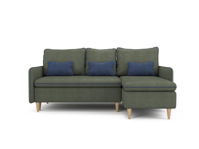 Угловой раскладной диван Ron правый темно-зеленого цвета