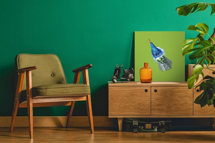 Принт Музыкальная птица 60х60 зеленого цвета  - лучшие Принты в INMYROOM