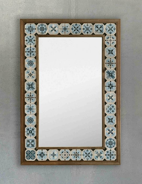 Настенное зеркало 43х63 с каменной мозаикой голубого цвета - купить Настенные зеркала по цене 22495.0