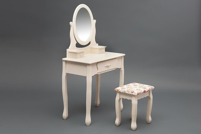 Туалетный столик с зеркалом и табуретом Coiffeuse цвета слоновой кости - купить Туалетные столики по цене 11590.0