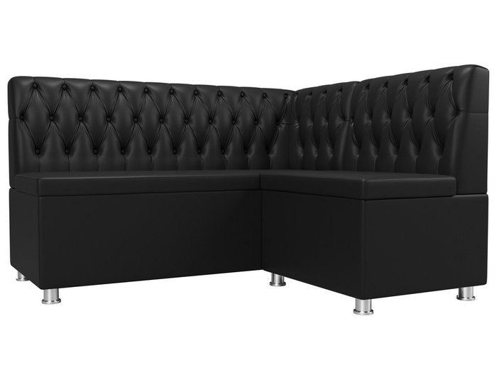 Кухонный угловой диван Мирта черного цвета (экокожа) правый угол