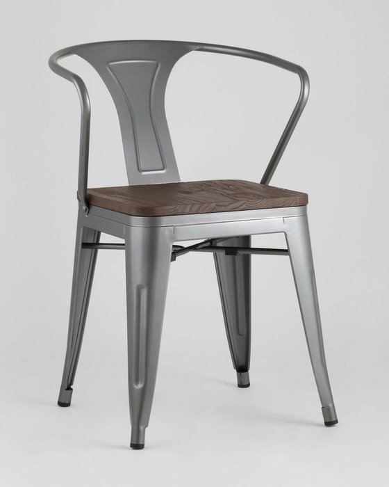 Cтул Tolix Arm Wood серебристого цвета - купить Обеденные стулья по цене 8270.0