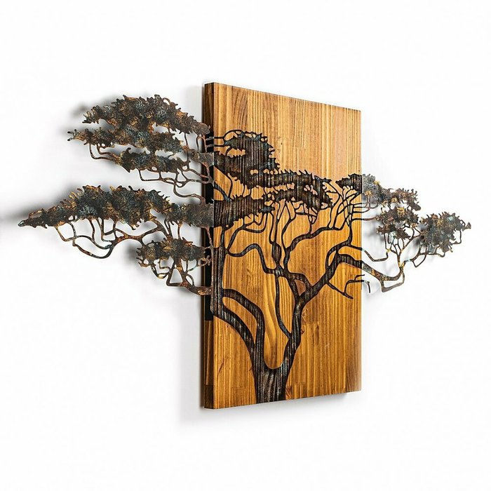 Настенный декор Дерево 144x70 коричнево-черного цвета - купить Декор стен по цене 34231.0