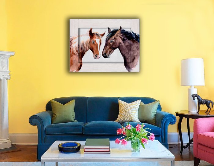 Картина Лошади Акварель с Арт рамой 60х80 - лучшие Картины в INMYROOM