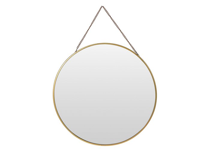 Настенное зеркало на подвесе в золотой металлической раме