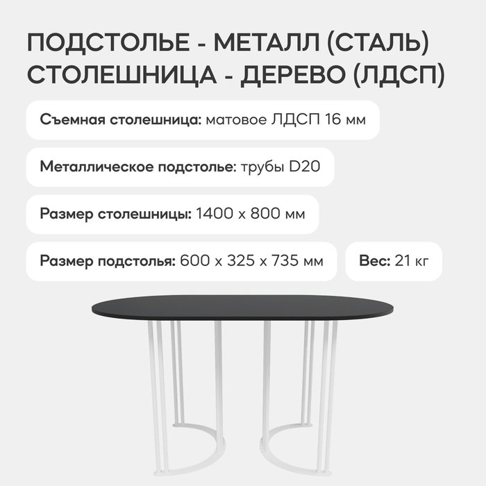 Обеденный стол Violur 140 с металлическим белым подстольем и черной столешницей - лучшие Обеденные столы в INMYROOM