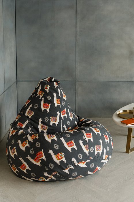 Кресло Мешок Груша Ламы Серое черного цвета  - купить Бескаркасная мебель по цене 6090.0