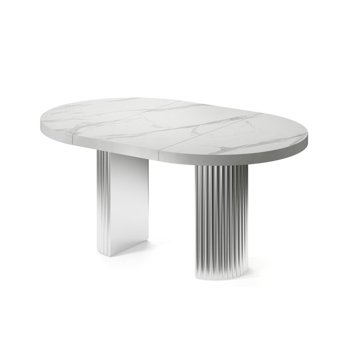 Обеденный стол раздвижной Мейсса на серебряном основании с белой столешницей - купить Обеденные столы по цене 136160.0