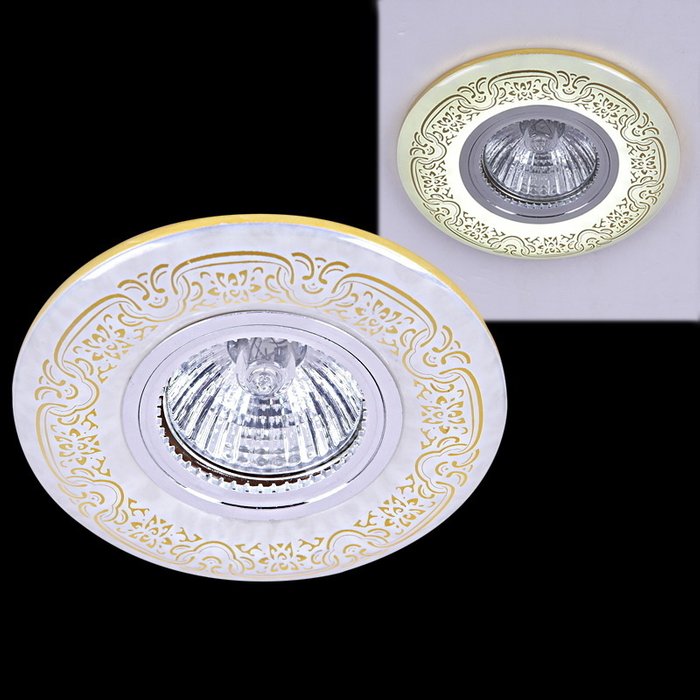Встраиваемый светильник 09502-9.0-001MN MR16+LED3W WH/GD (полимер, цвет белый) Встраиваемый светильник 09502-9.0-001MN MR16+LED3W WH/GD (полимер, цвет белый)