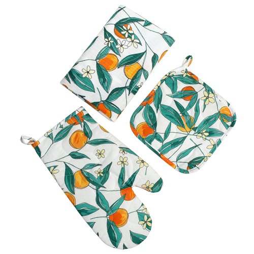 Набор для кухни 'Радушная хозяйка' 3 предмета (рукавичка-прихватка, прихватка, полотенце), 100 % хлопок, 'Сочный персик' - купить Аксессуары для кухни по цене 312