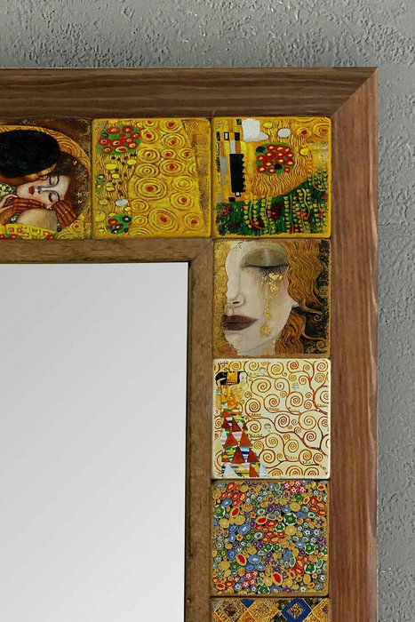 Настенное зеркало 43x43 с каменной мозаикой желто-коричневого цвета - лучшие Настенные зеркала в INMYROOM