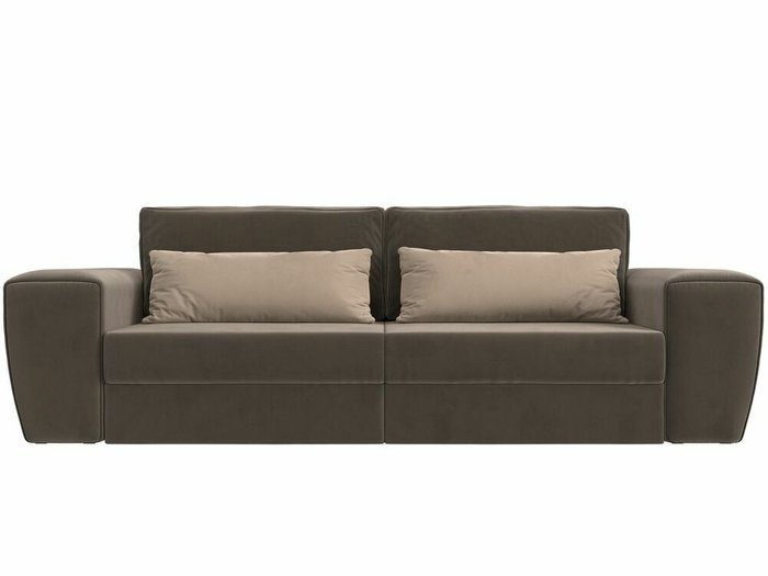 Прямой диван-кровать Лига 008 коричневого цвета с бежевыми подушками - купить Прямые диваны по цене 62999.0