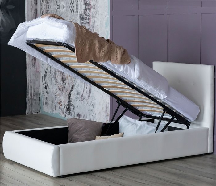 Кровать Селеста 120х200 с подъемным механизмом и матрасом белого цвета - купить Кровати для спальни по цене 32990.0