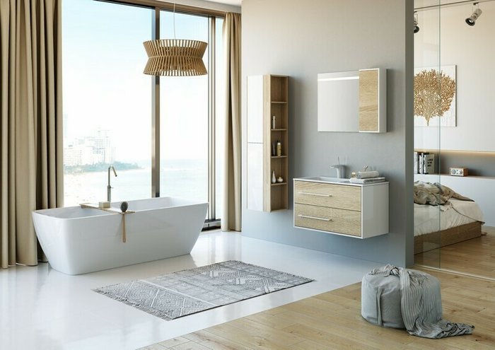 Пенал Майами бело-бежевого цвета - лучшие Пеналы для ванной комнаты в INMYROOM