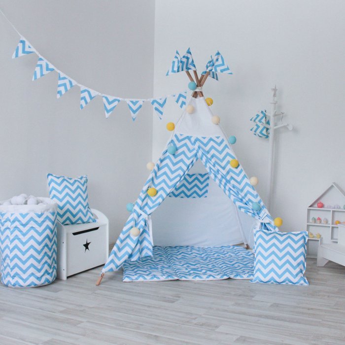 Подушка Blue Zigzag из 100% хлопка - купить Декоративные подушки по цене 890 Подушка Blue Zigzag из 100% хлопка - купить Декоративные подушки по цене 890