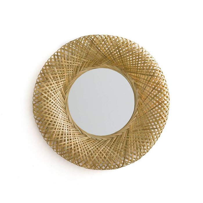 Зеркало настенное бамбуковое круглое Waska бежевого цвета