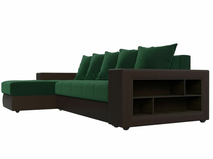 Угловой диван-кровать Дубай зелено-коричневого цвета (ткань/экокожа) левый угол - лучшие Угловые диваны в INMYROOM