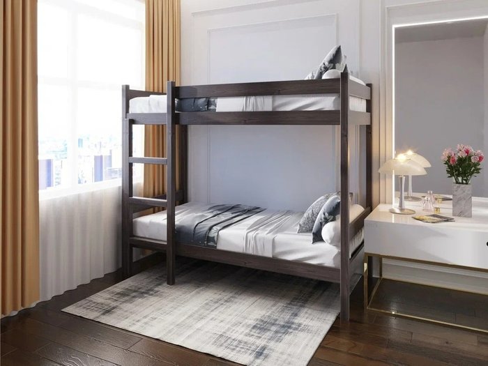 Кровать двухъярусная сосновая со сплошным основанием 90х200 цвета венге - лучшие Двухъярусные кроватки в INMYROOM