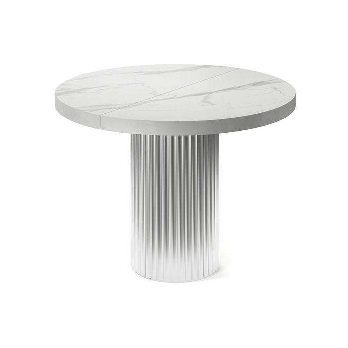 Обеденный стол раздвижной Мейсса на серебряном основании с белой столешницей