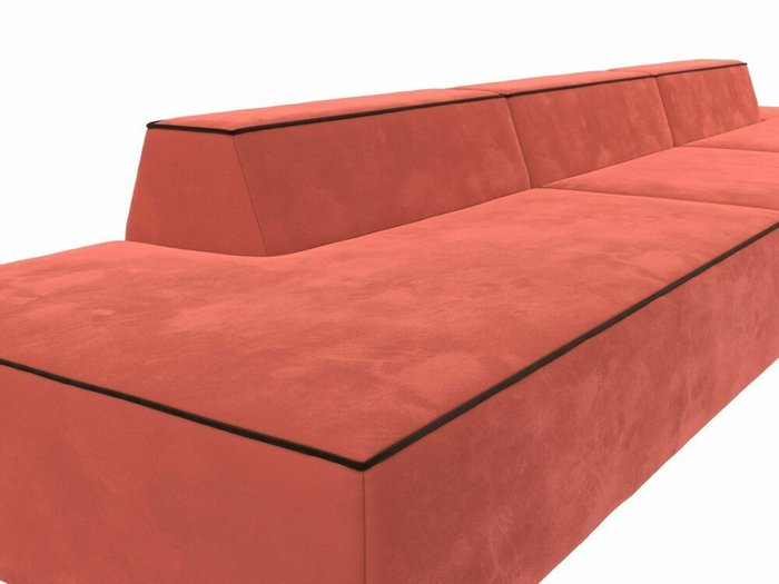 Прямой модульный диван Монс Лонг кораллового цвета с коричневым кантом  - лучшие Прямые диваны в INMYROOM