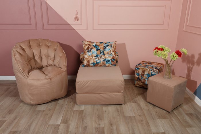 Кресло-пуф бежевого цвета - купить Бескаркасная мебель по цене 12400.0