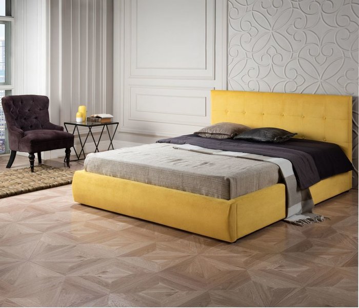 Комплект для сна Selesta 140х200 желтого цвета с ортопедическим основанием и матрасом - лучшие Кровати для спальни в INMYROOM