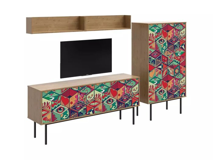 Композиция Boho Color 6 с разноцветным фасадом - купить Гостиные гарнитуры по цене 88100.0
