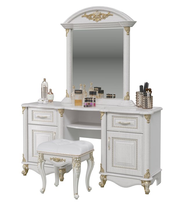Стол туалетный с зеркалом и пуфом Да Винчи белого цвета - купить Спальные гарнитуры по цене 57246.0