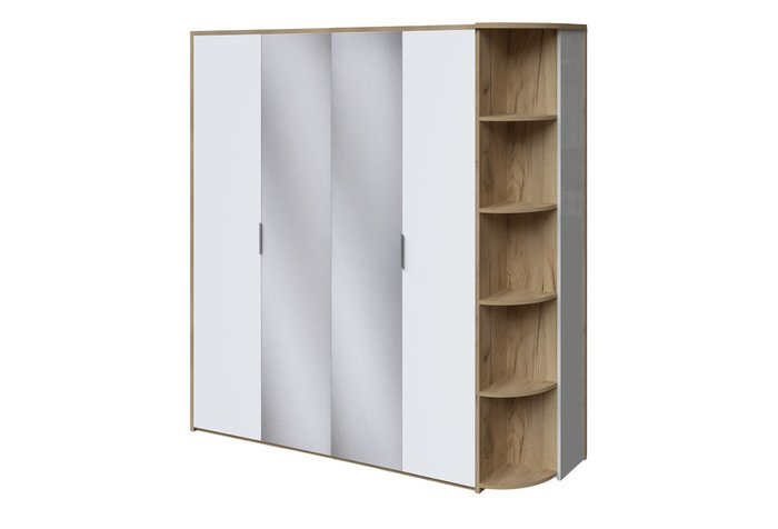 Шкаф распашной зеркальный со стеллажом Тоскано бело-бежевого цвета