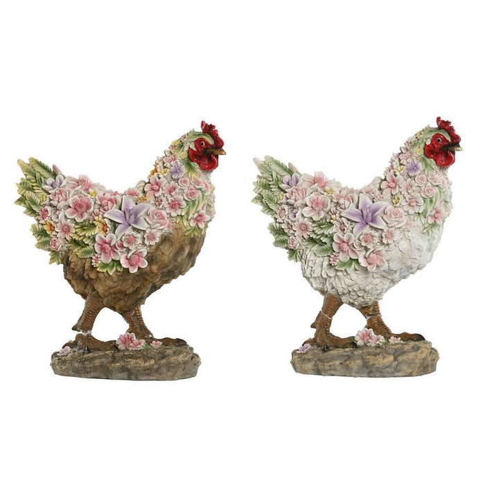 Декоративная фигура Белый Коричневый Разноцветный Курица 27 X 16 X 31 cm (2 штук)