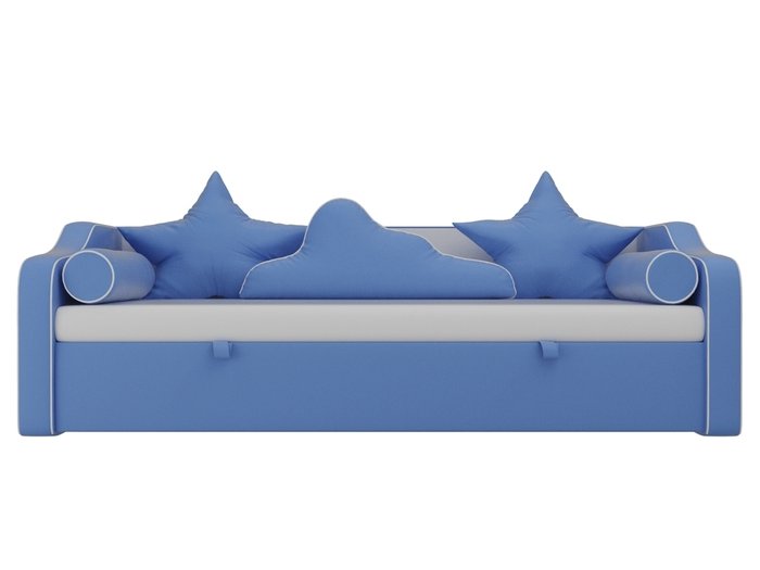 Прямой диван-кровать Рико голубого цвета (экокожа)