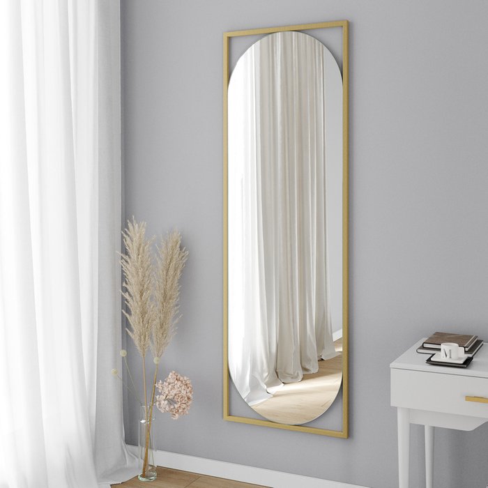 Дизайнерское настенное зеркало в полный рост Kvaden L в металлической раме золотого цвета - купить Настенные зеркала по цене 17900.0