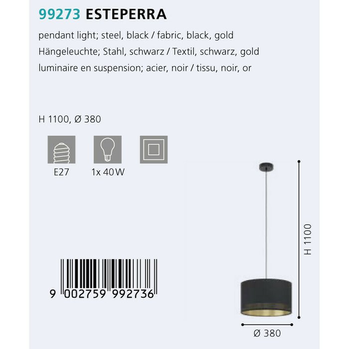 Подвесной светильник Esteperra черного цвета - купить Подвесные светильники по цене 8790.0