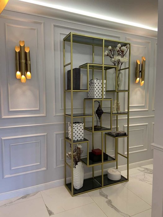 Стеллаж "Martin" золото с бронзовым стеклом (2200х1100х300) - купить Стеллажи по цене 52700