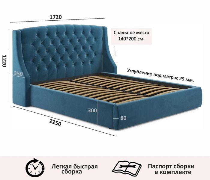 Кровать Stefani 140х200 с подъемным механизмом синего цвета - лучшие Кровати для спальни в INMYROOM